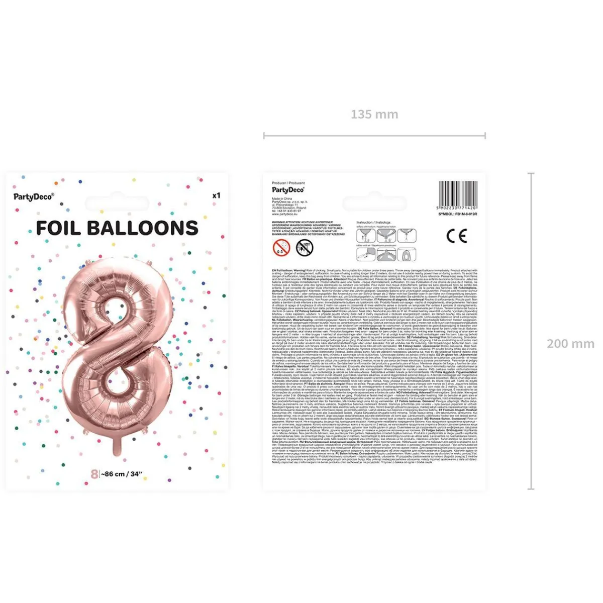 PARTYDECO Balon Pink Metal Foliowy Cyfra "8" 86 Cm