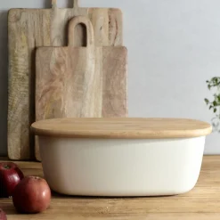 HOMLA Chlebak Nores Z Bambusowa Pokrywka 37X22X14 Cm