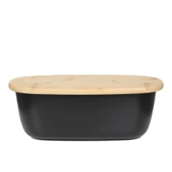 HOMLA Chlebak Nores Z Bambusowa Pokrywka Czarny 37X22X14 Cm