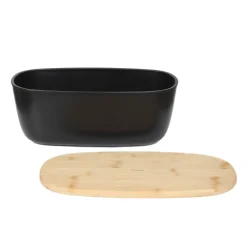 HOMLA Chlebak Nores Z Bambusowa Pokrywka Czarny 37X22X14 Cm