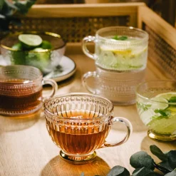 HOMLA Filizanka Barrel Szklana W Paski Ze Zlota Nozka 0,36 L