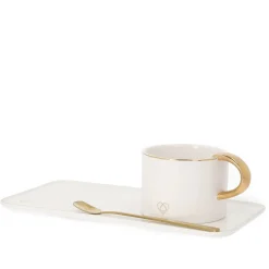 HOMLA Filizanka Bomlo Biala Matowa Ze Spodkiem I Lyzeczka 0,2 L