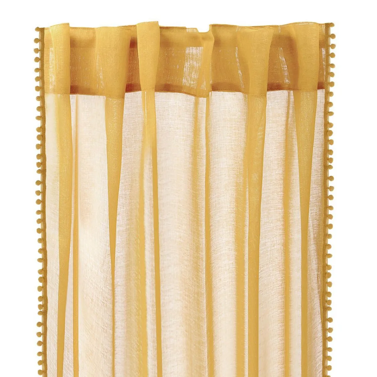 HOMLA Firanka Adi Z Pomponikami Musztardowa 140X250 Cm