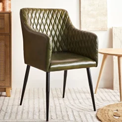 HOMLA Fotel Brizo W Obiciu Ze Skory Bawolej Zielone 55X60X86 Cm