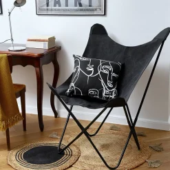 HOMLA Fotel Butterfly Z Metalowa Rama - Czarna Tkanina 70X80X102 Cm