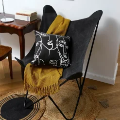 HOMLA Fotel Butterfly Z Metalowa Rama - Czarna Tkanina 70X80X102 Cm