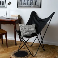 HOMLA Fotel Butterfly Z Metalowa Rama - Czarna Eco Skora 70X80X102 Cm