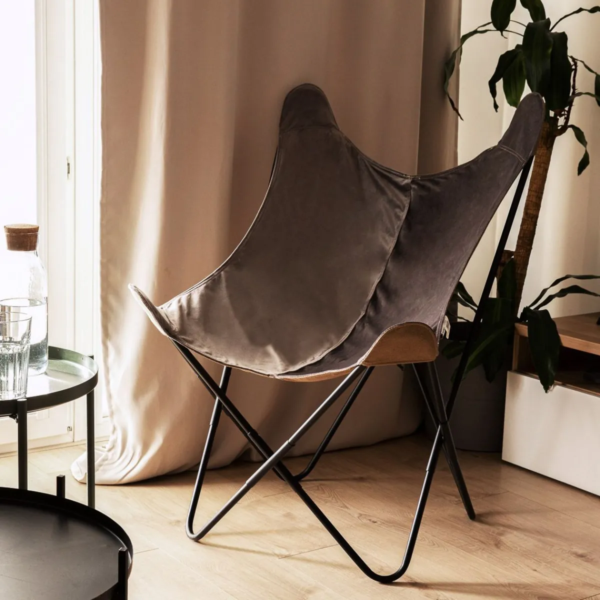 HOMLA Fotel Butterfly Z Metalowa Rama Welur 70X80X102 Cm