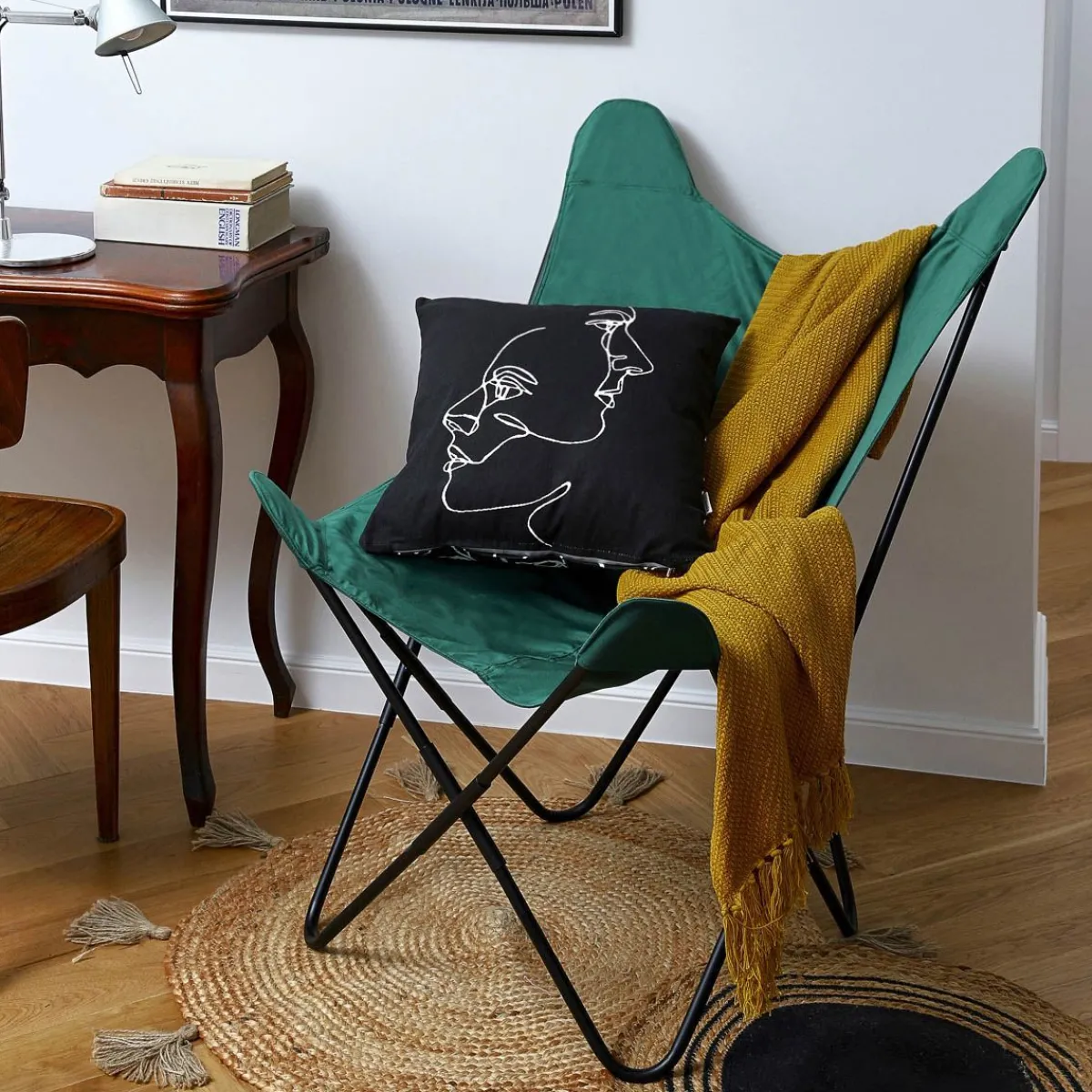 HOMLA Fotel Butterfly Z Metalowa Rama Welur 70X80X102 Cm