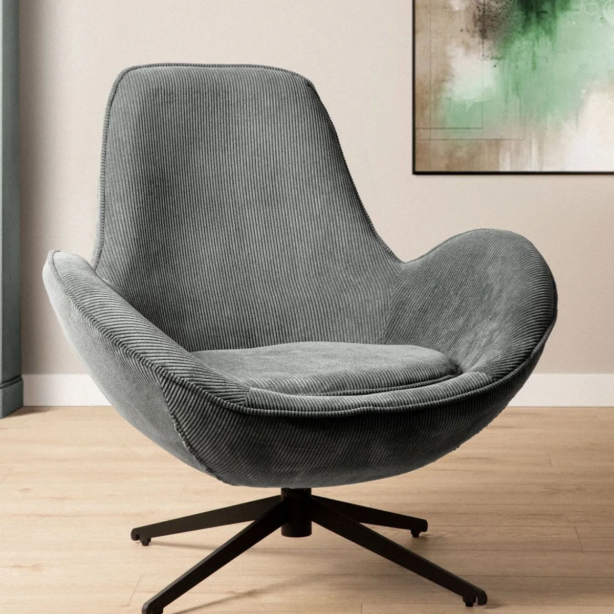 HOMLA Fotel Lunaire Obrotowy W Tkaninie Teddy Boucle Szary 86X76X87 Cm