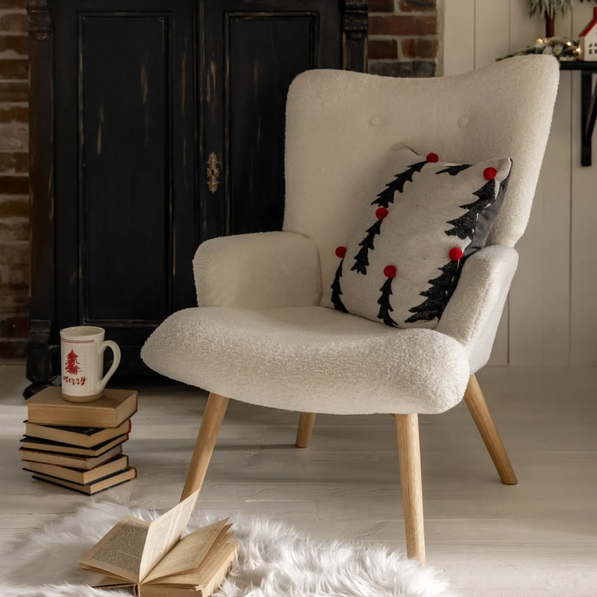 HOMLA Fotel Moss Teddy Boucle W Tkaninie Teddy