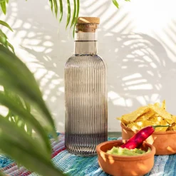 HOMLA Karafka Natia Ryflowana Z Korkiem Szara 1 L