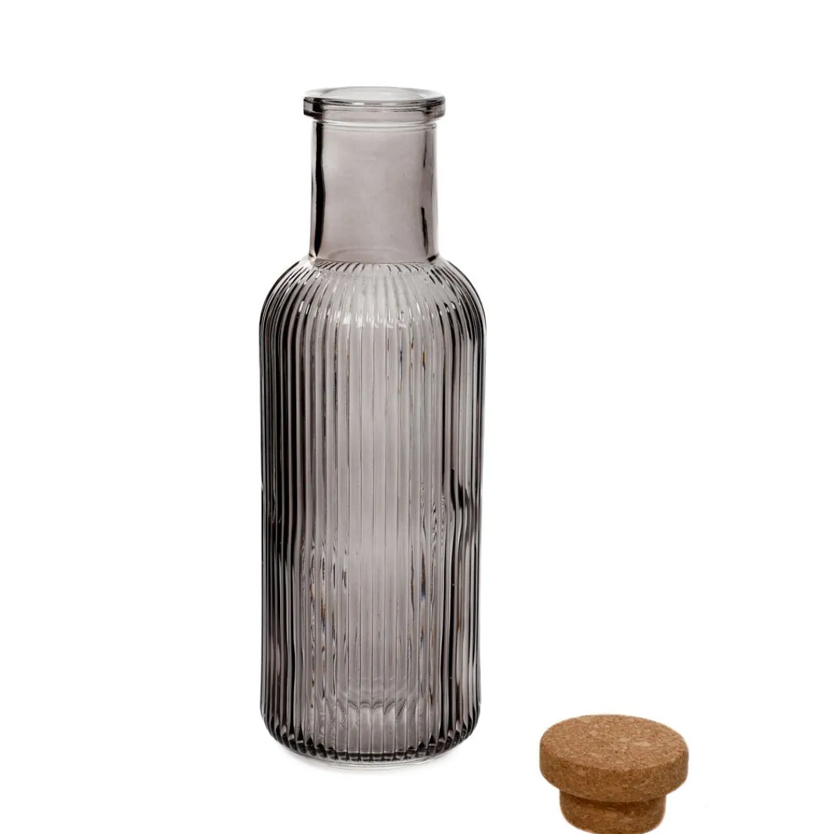 HOMLA Karafka Natia Ryflowana Z Korkiem Szara 1 L