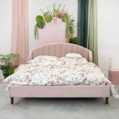 HOMLA Łóżko Reine Welurowe Rozowe 160X200 Cm