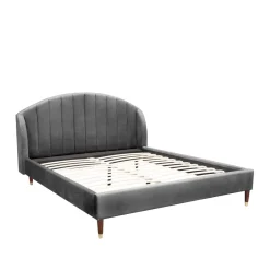 HOMLA Łóżko Reine Welurowe Szare 140X200 Cm