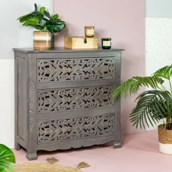 HOMLA Komoda Z Szufladami Banhi Lite Drewno Mango Zlobione 90X40X90 Cm