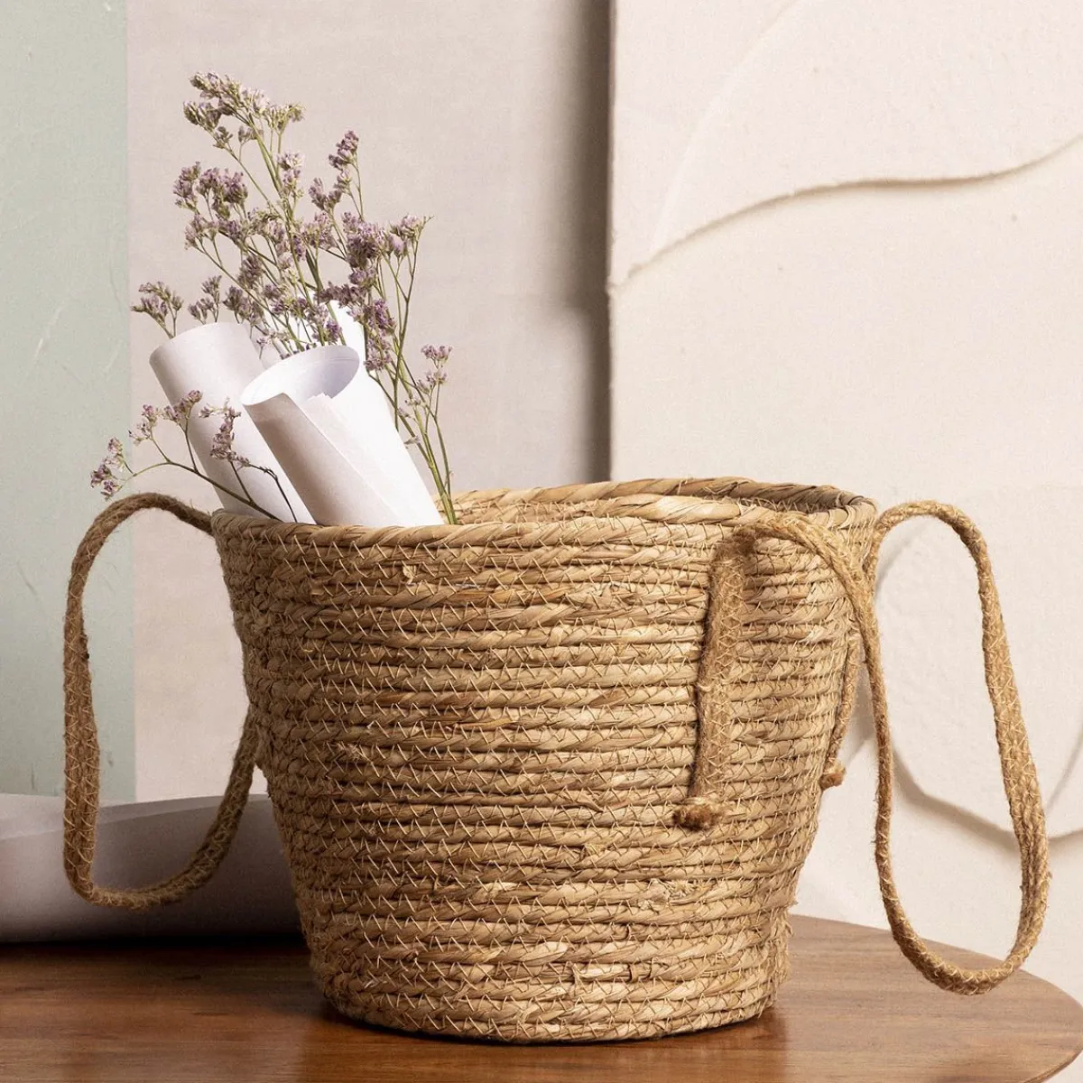 HOMLA Kosz Lumbo Z Trawy Morskiej Z Uchwytami 28X25 Cm