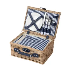 HOMLA Kosz Piknikowy Lorenzo Dla 2 Osob W Granatowe Paski 32X26X16 Cm