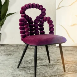 HOMLA Krzeslo Bubble Beam Welurowe Bordowe Z Czarnymi Nogami 56,5X52X87 Cm