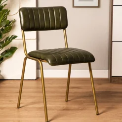 HOMLA Krzeslo Lumbar W Obiciu Ze Skory Bawolej Zielone 46X52X78 Cm