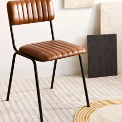 HOMLA Krzeslo Lumbar W Obiciu Ze Skory Bawolej Brazowe 46X52X78 Cm