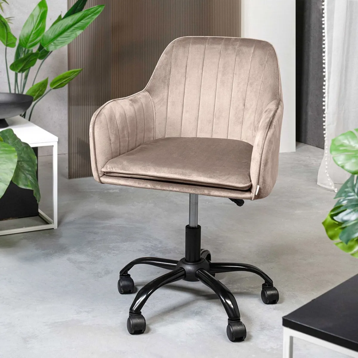 HOMLA Krzeslo Teill Welurowe Obrotowe Bezowe 55X55X90Cm