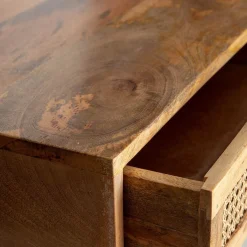 HOMLA Lawa Natte Drewniana Lite Drewno Mango Z Rattanem 120X45X45