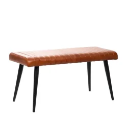 HOMLA Lawka Brizo W Obiciu Ze Skory Bawolej Brazowe 90X37X45 Cm