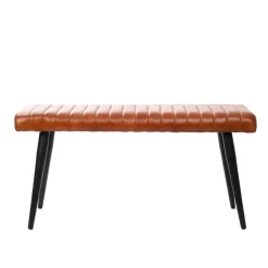 HOMLA Lawka Brizo W Obiciu Ze Skory Bawolej Brazowe 90X37X45 Cm