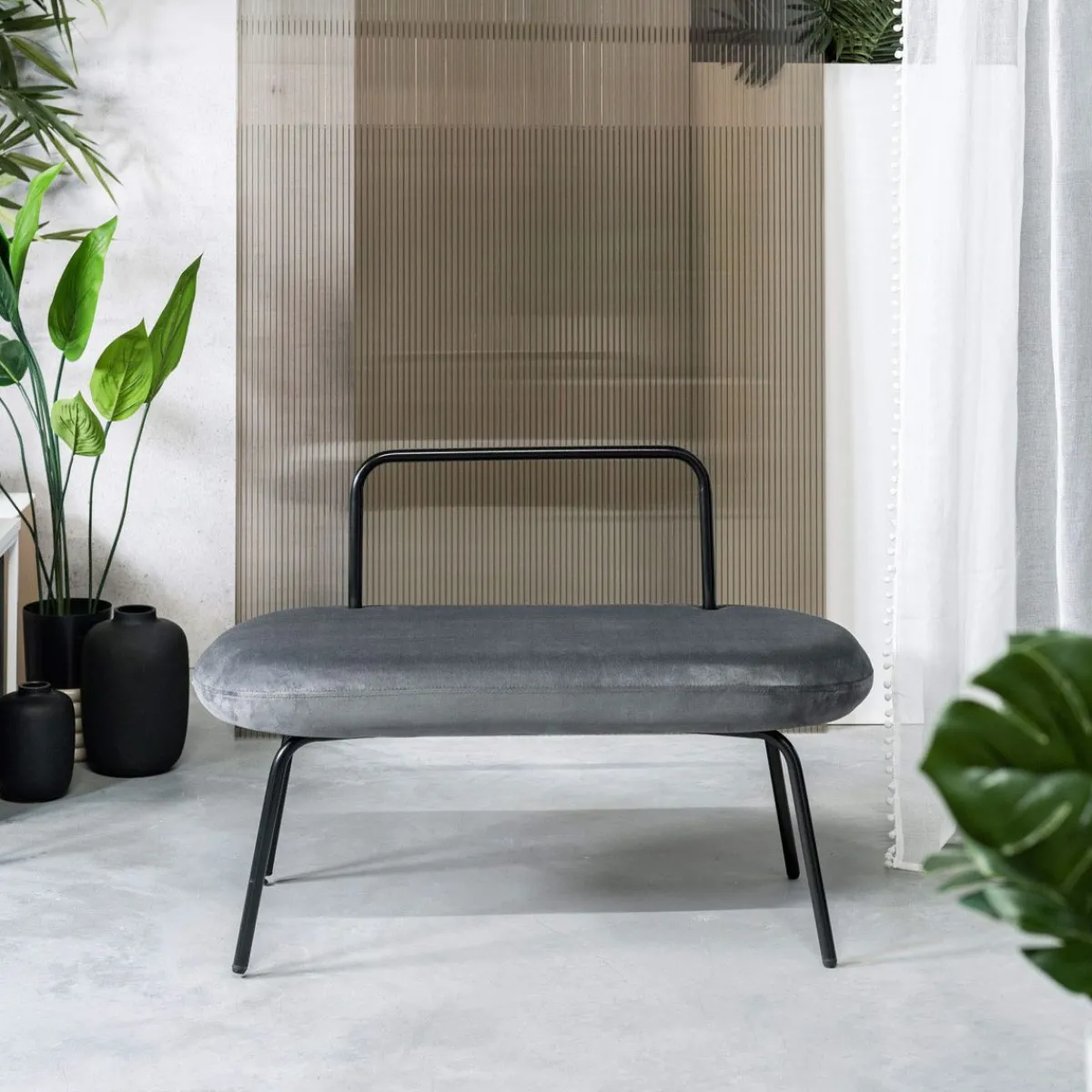 HOMLA Lawka Ina Welurowa Szara 95X45X61 Cm