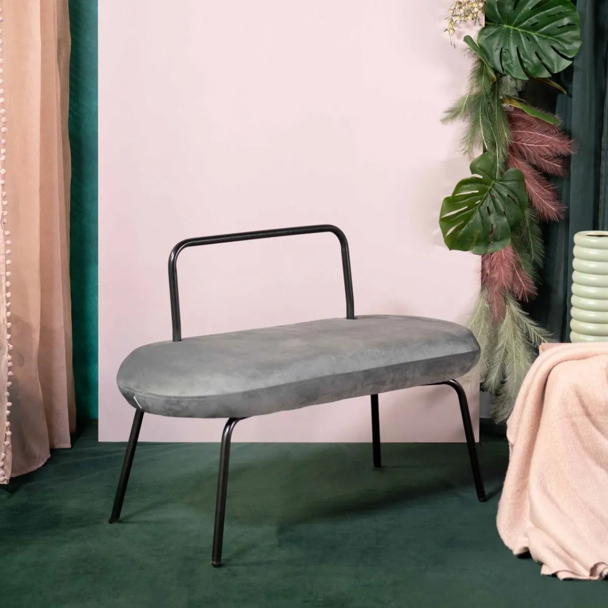 HOMLA Lawka Ina Welurowa Szara 95X45X61 Cm