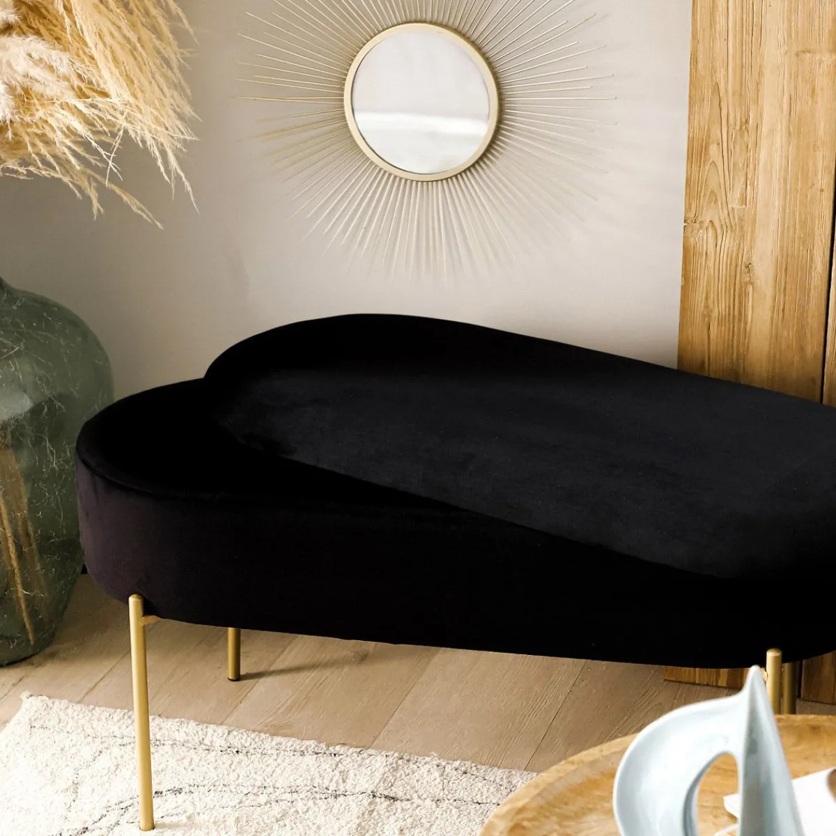 HOMLA Lawka Layla Welurowa Czarna Ze Schowkiem 91,5X41X46.5 Cm