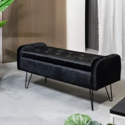 HOMLA Lawka Venlo Welurowa Czarna 100X39X45Cm