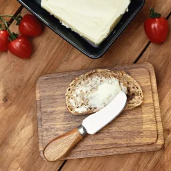 HOMLA Maselniczka Mooka Porcelanowa Z Nozykiem I Akacjowa Pokrywka Czarna 11X16 Cm