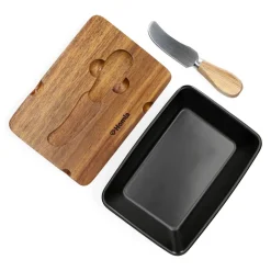 HOMLA Maselniczka Mooka Porcelanowa Z Nozykiem I Akacjowa Pokrywka Czarna 11X16 Cm