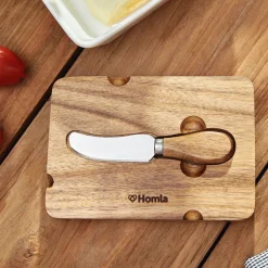 HOMLA Maselniczka Mooka Porcelanowa Z Nozykiem I Akacjowa Pokrywka Biala 11X16 Cm