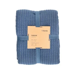 HOMLA Narzuta Selina Muslinowa Z Przeszyciami Bezowo-Niebieska 180X220 Cm