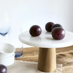 HOMLA Patera Marble Marmurowa Z Akacjowa Nozka 25X14,5 Cm