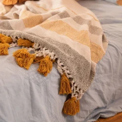 HOMLA Pled Baler Z Musztardowymi Fredzlami 130X170 Cm