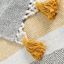 HOMLA Pled Baler Z Musztardowymi Fredzlami 130X170 Cm