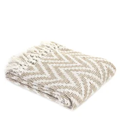 HOMLA Pled Gado W Bezowe Zygzaki Z Fredzlami 130X170 Cm