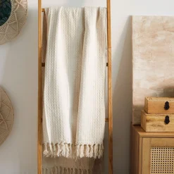 HOMLA Pled Vaffel Z Fredzlami Naturalny 130X170 Cm