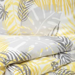 HOMLA Pościel Botanical Z Mikrofibry W Zolto-Szare Liscie 200X220 Cm