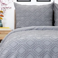 HOMLA Pościel Faimes Z Mikrofibry Szara Z Przeszyciami 160X200 Cm