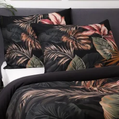 HOMLA Pościel Fonce Z Mikrofibry Czarna W Liscie 160X200 Cm