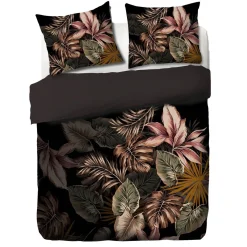 HOMLA Pościel Fonce Z Mikrofibry Czarna W Liscie 160X200 Cm