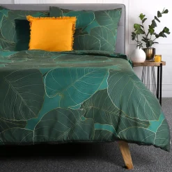HOMLA Pościel Gallo Z Mikrofibry Zielona W Liscie 160X200 Cm