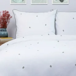 HOMLA Pościel Hadley Bawelniana W Listki Z Zielona Lamowka 160X200 + 2*50X60 Cm