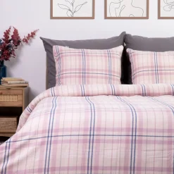 HOMLA Pościel Idaho Flanelowa Rozowa W Krate 160X200 Cm + 1 X 50X60 Cm