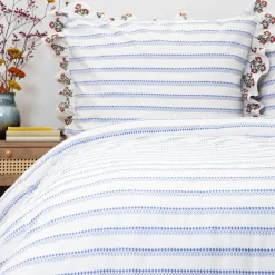 HOMLA Pościel Katina Bawelniana W Niebieski Wzor Z Falbanka 160X200 Cm